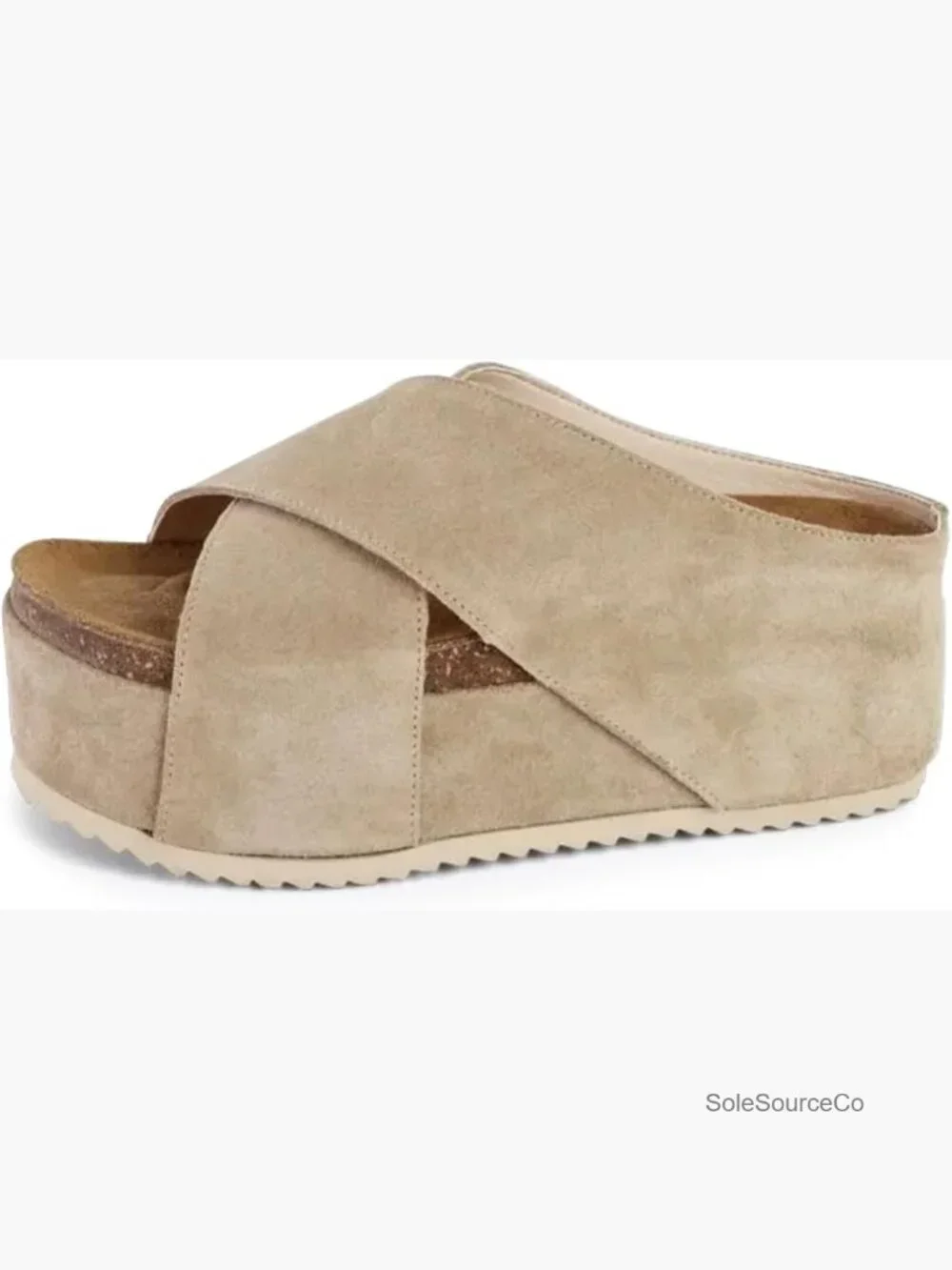 Women's Suede Platform Sandals Cork Footbed Flatform Slide Sandals Criss Cross